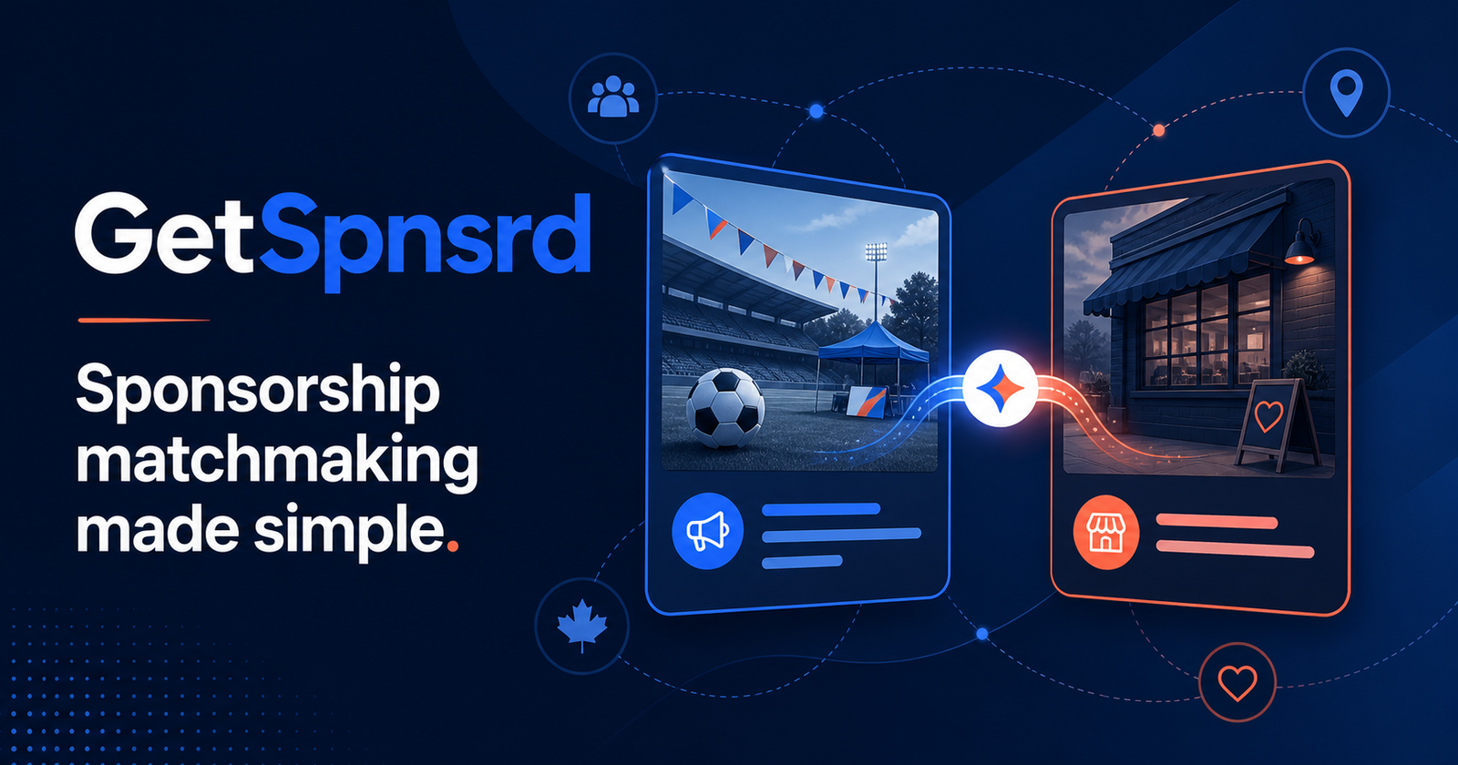 GetSpnsrd sponsorship matchmaking artwork connecting a community sports opportunity with a local business